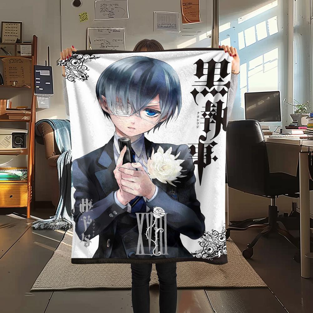 1PC Black Butler Print Flannel Blanket, High Quality All Seasons, Home Decor, Warmth and Comfort, Perfect for Christmas Gifts