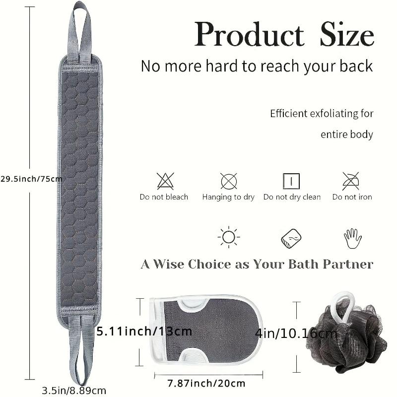 3Pcs Bath Towel Combination Set with Bath Ball Back Scrubber Quick Dry Shower Kit for Outdoor Camping Travel