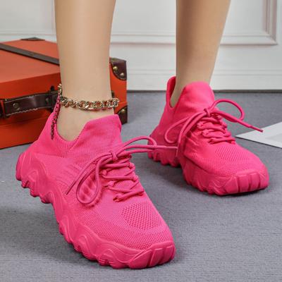 Women Sneakers Fashion Lace Up Mesh Breathable Outdoor Walking Woven Sneakers Casual Sock Shoes