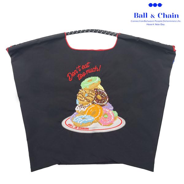 Ball Chain Authentic Large Pixel Donuts Eco Bag Shopping Bag 301160 [Ball & Chain] & (L, BLACK)