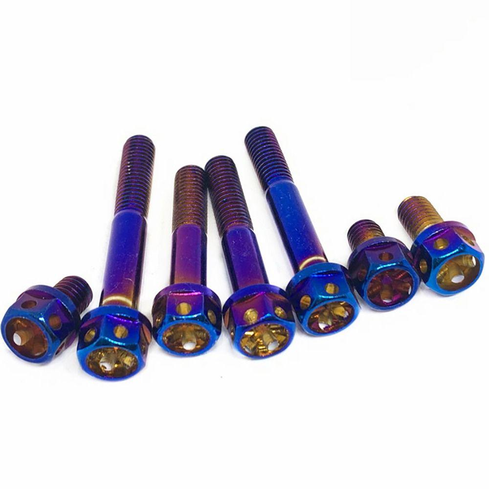 High Quality M6 Titanium Bolt With Drilled Holes Blue Hex Head Screws 10/15/20/25/30/35/40/45/50/60 Titanium Screws Motorcycle