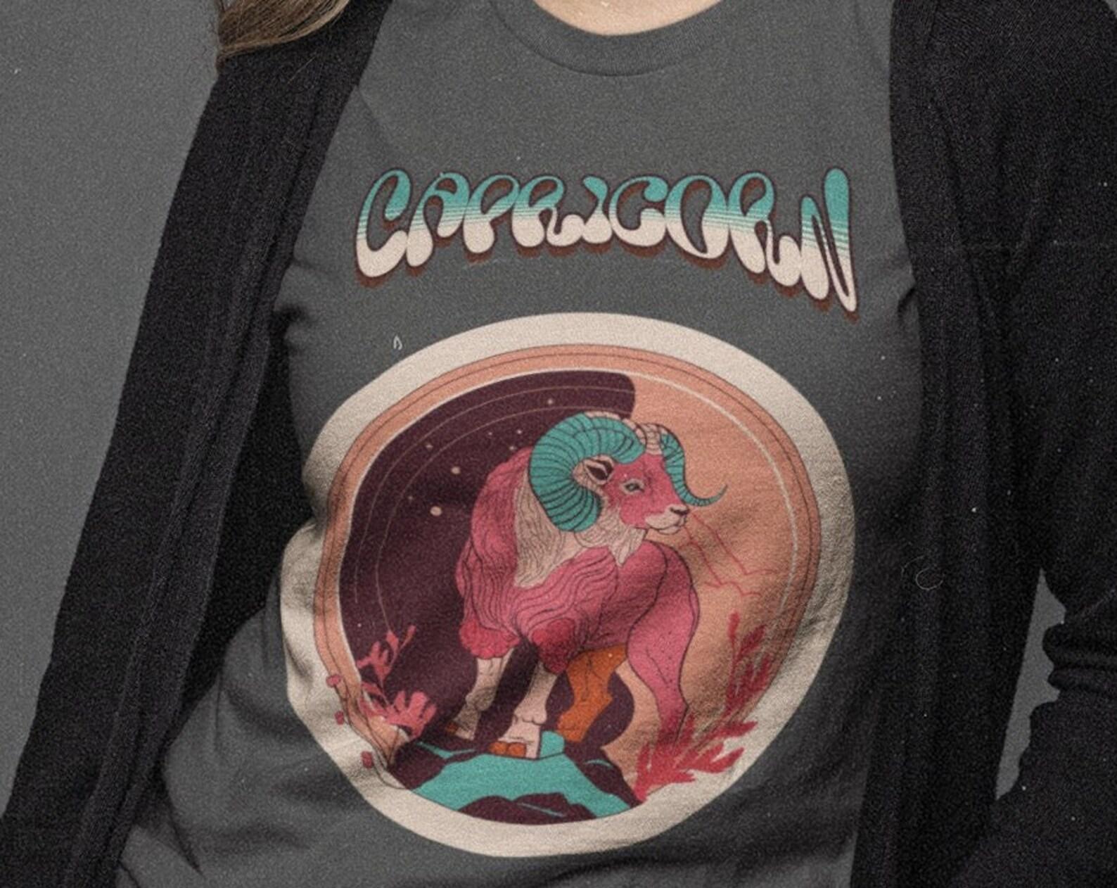 Capricorn Zodiac Graphic Tee: Retro Vintage Inspired Shirt L