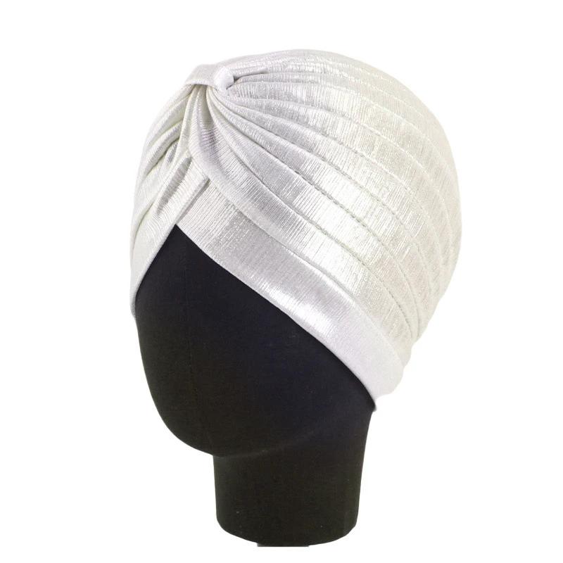 Nové dámské zlaté stříbrné turbanové čepice chemo bandana hidžáb plisovaná indická čepice turbante klobouk dámský šátek na vlasy muslimská pokrývka hlavy