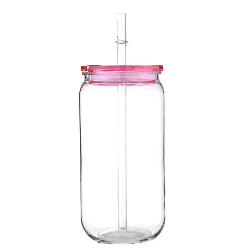 475ml Colorful Lid Straw Water Bottle Transpare Plastic Cup with Lids And Straws Replacement Lids for Can Shaped Iced Coffee Cups Cute Tumbler Cup