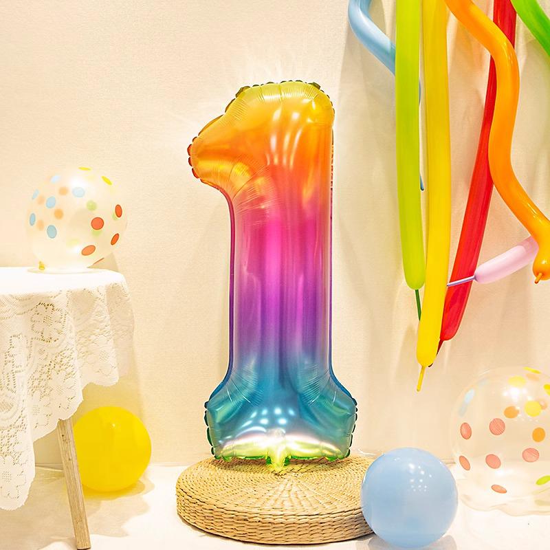 40" Rainbow Gradient Number Balloons for Kids' Birthday Party Photo Props