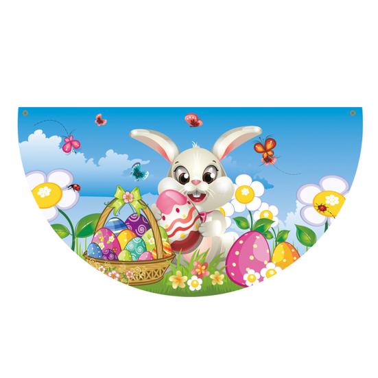 

Веерообразный флаг с мультяшным кроликом из полиэстера, милое пасхальное яйцо, нежный полукруг, баннер для сада 7