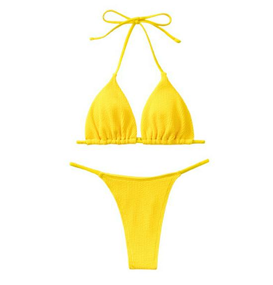 

2024 Рифленый треугольный бикини-тонг на шнуровке - Сексуальный европейский и американский стиль Large жёлтый