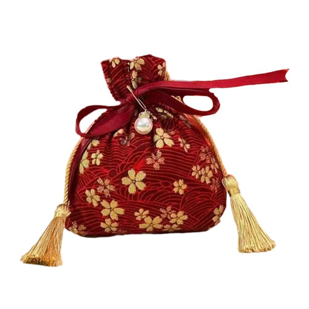 

Сумка на запястье с бантом из ленты, жемчужной подвеской и цветочной кисточкой, фестивальная B