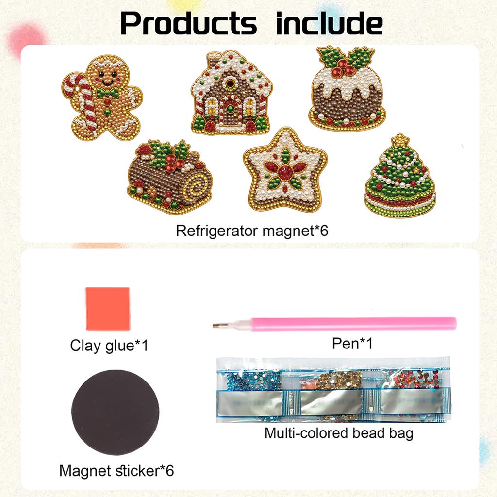 DIY Diamond Painting Fridge Magnet 6pcs Acrylic Pearl Rhinestone Holiday Resin Drill Sticker Kit