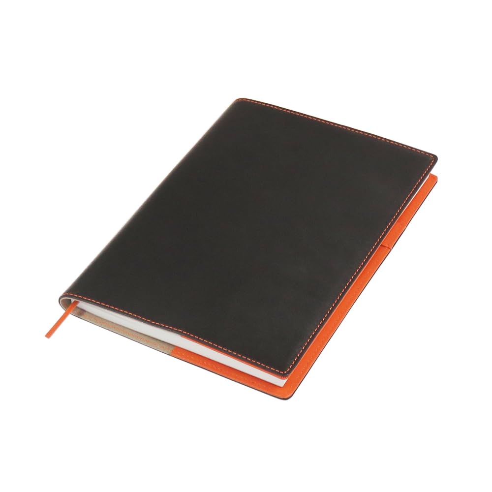

(Seal Al) A5 Size Soft Leather Notebook Cover (03. Dark Brown x Orange)
