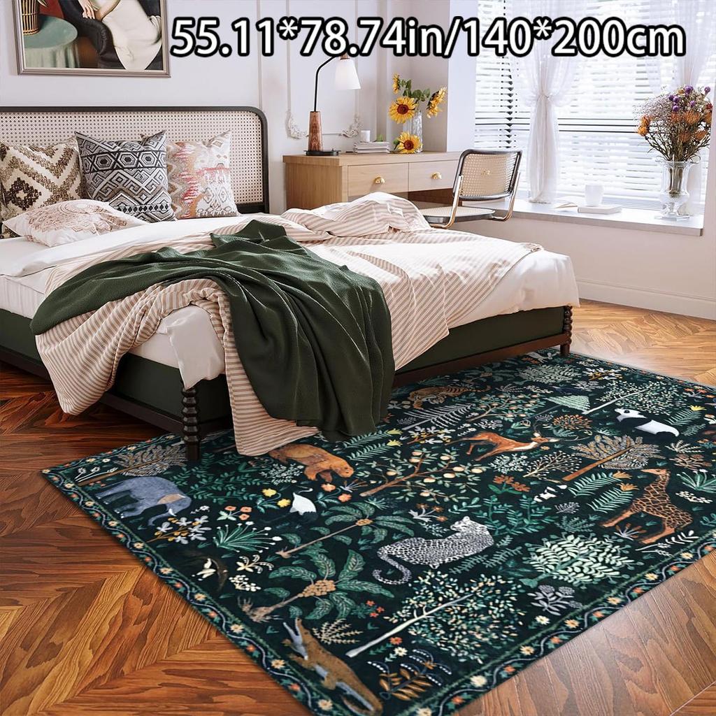 1pc Crystal Velvet Home Decor Green Jungle Animal Pattern Versatile Decorative Style, Living Room Mat, Sofa Mat, Door Mat,