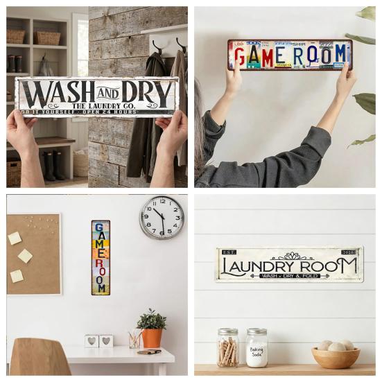 Retro Laundry Room Sign Distressed Metal Wall Art Sign Rectangular Decorative Sign for Home Game Room Decor
