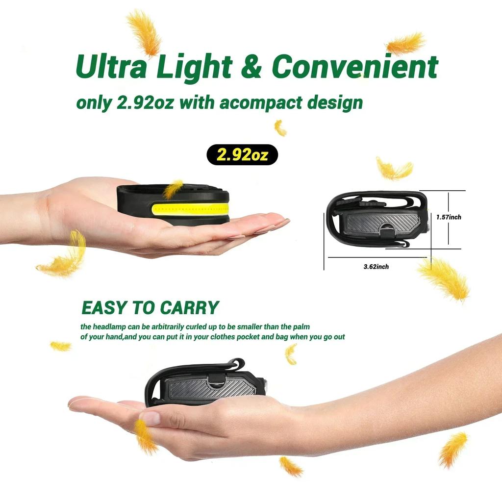 230° Induction Headlamp USB Rechargeable Head Light Sensor LED Flashlight Outdoor Lighting Lamp Camping Hiking Emergency Usage