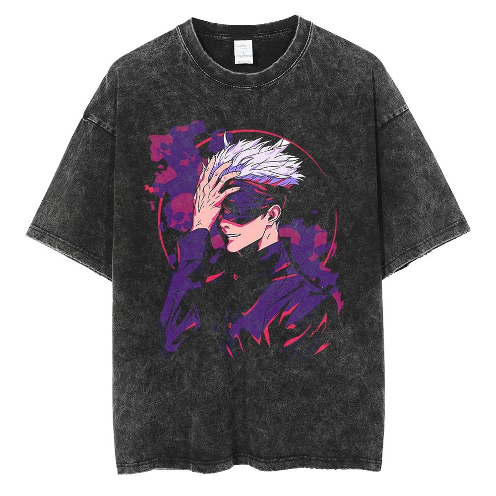 Hot Anime Jujutsu Kaisen Nanami Kento Print Tee Men Vintage Washed T-Shirt Oversize Tshirt Short Sleeve Cotton Loose Top Tee