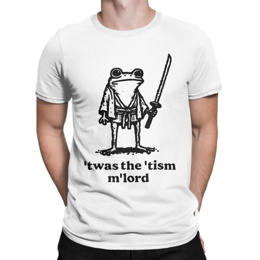Vintage T-Shirt Beach Funny T'was The Tism M'Lord Funny Medieval Knight Frog Novelty T Shirts Cotton T-shirt Men Casual Top Tees
