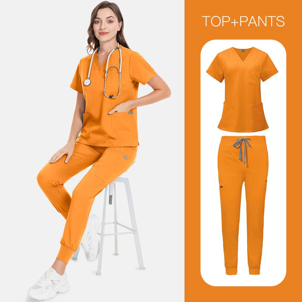 14-Color Scrub Set Women'S High Quality Pocket V-Neck Two-Piece Set Doctor Nurse Uniform Hospital Overalls Thick