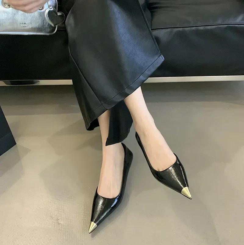 Fashion Elegant Pointed Toe Kitten Heel Pumps Women Fashion Shallow Brand Designer Shoes Comfortable Soft Leather Commuter Office Shoes