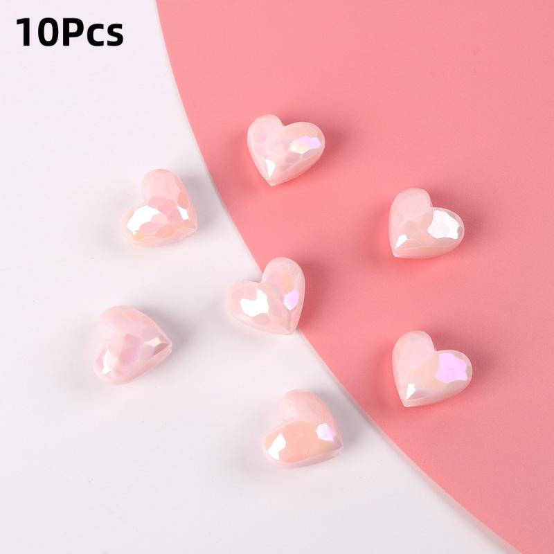 10Pcs Heart Shape Acrylic Loose Spacer Beads For Diy Jewelry Making Bracelet Necklace Keychains Accessories