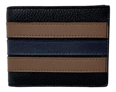 Schmale Brieftasche mit Münzfach, Varsity Slim Wallet Herren Streifen, Schwarz,