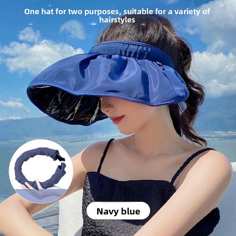 Stylish Summer Sun Hat Women Foldable Hair Hoop Hat Portable Outdoor Beach Soft Foldable Summer Sunshade Wide Brim Shell Hat 1PC тёмно-синий