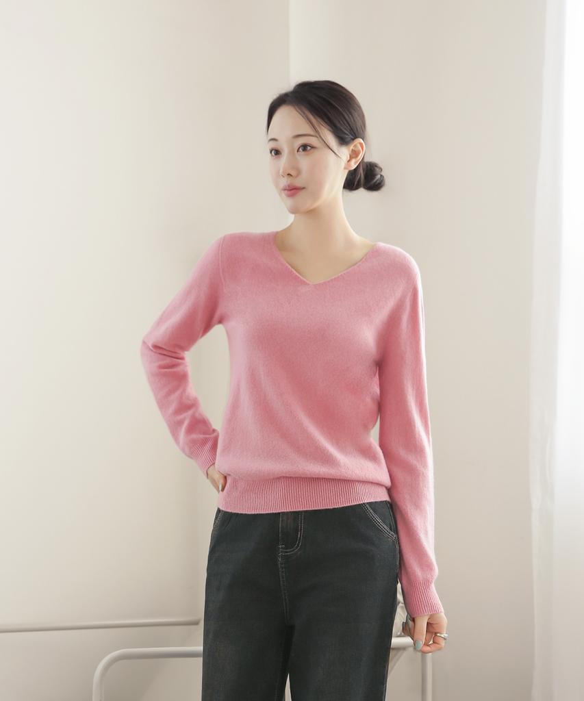 Keulleiseu 100% Wool V-Neck Knit Sweater_Red