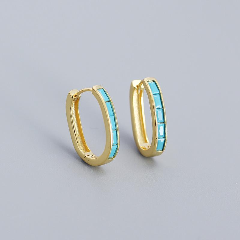 YHE0543 Crystal-Inlaid Zircon Rectangular U-Shaped S925 Silver Earrings S925 Silver