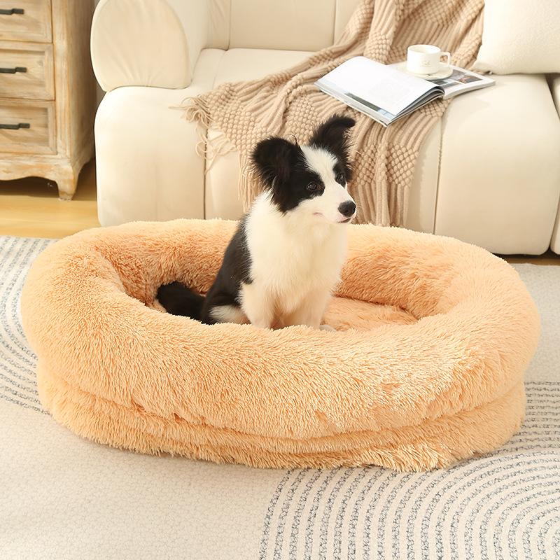 Round Plush Pet Bed for Dogs Cats Fluffy Warm Soft Circle Cushion Mat Detachable Washable Dog Sofa for Kennel Cozy Sleeping Mattress