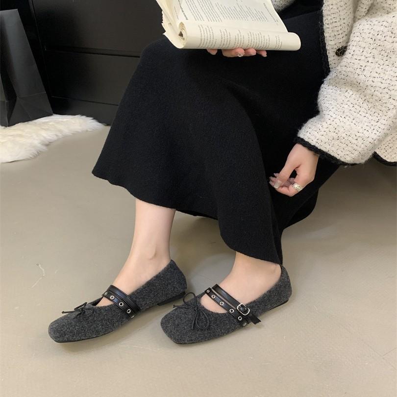 Winter 2025 New Bow Fairy Style Versatile Fashion Simple Word with Soft Sole Square Head Mary Jane Shoes
