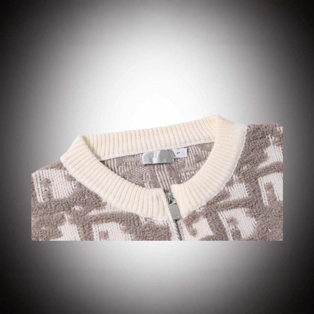 Men's Heavy Jacquard Zipper Cardigan Sweater - Unisex, Autumn/Winter Fashion