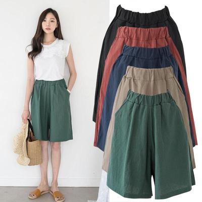Damen Frühlings- und Sommermodelle Übergröße Fünf Hosen Einfarbig Lockere Shorts Bequeme und atmungsaktive Hose mit dünnem Schnitt und weitem Bein