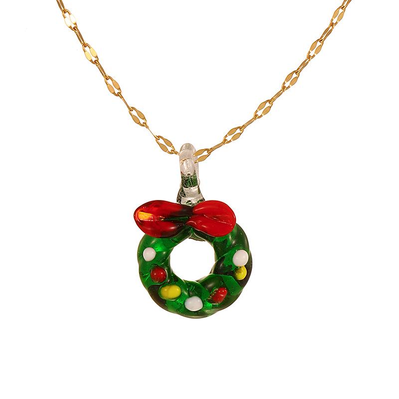 Santa Claus & Snowman Glass Titanium Necklace - Women s Christmas Series