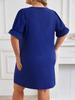 V-neck Solid Short Dress for Women Ruffled Short Sleeve Loose Waist Dress Casual Basic Work Vacation Dress Summer Breathable Soft Plus Dress