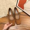 Fairy Wind Square Head Suede Medium Heel Grandma Shoes Girl 2025 Spring Versatile Vintage Soft Leather Mary Jane Coarse Heel Single Shoes Woman