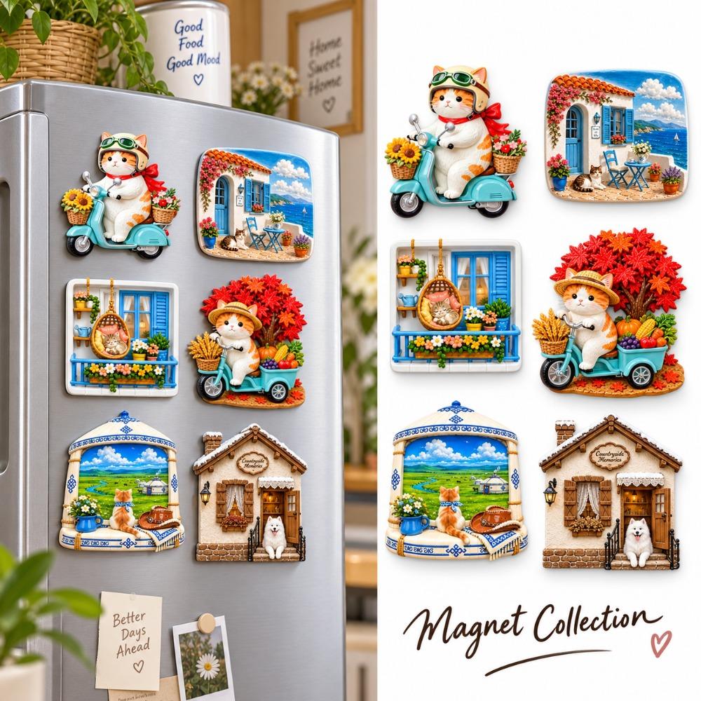 Simulation Cat Fridge Magnet 3D Relief 3D Refrigerator Stickers  Refrigerator Decoration