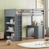 Loft Bed 90x200cm, Wood Children's Bed with Desk & Drawers, Multifunctional Bunk Bed with Shelf, for Boys, Girls, Grey (Without Mattress)