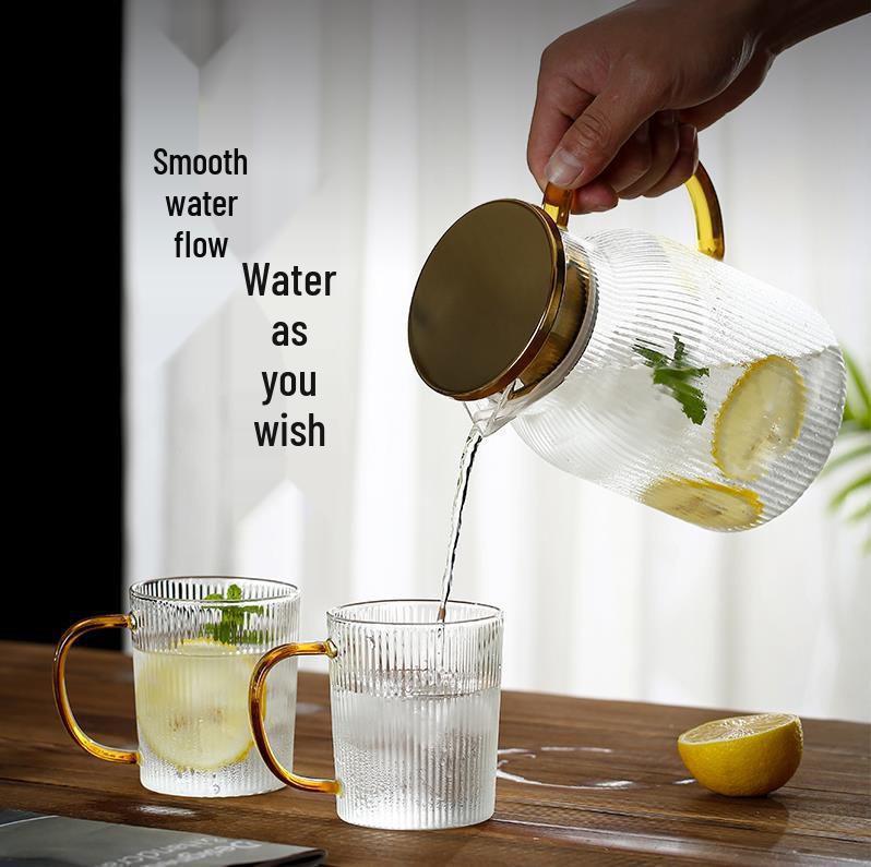 High Borosilicate Glass Teapot Set with Vertical Stripes for Cold Brew in Living Room