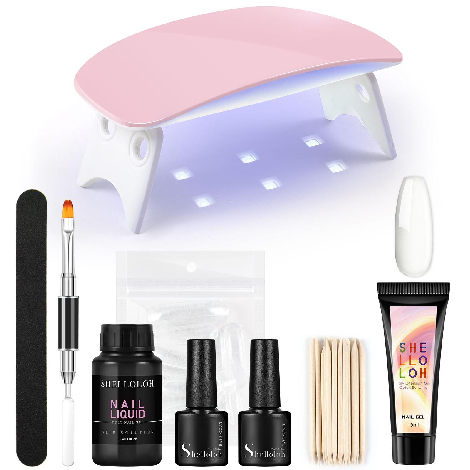 

SHELLOLOH Набор гелей для ногтей Наращивание ногтей Полигель для наращивания USB Светодиодная лампа для ногтей с базовым верхним слоем 7 мл и инструментами для наращивания ногтей Маникюрный набор для дизайна ногтей
