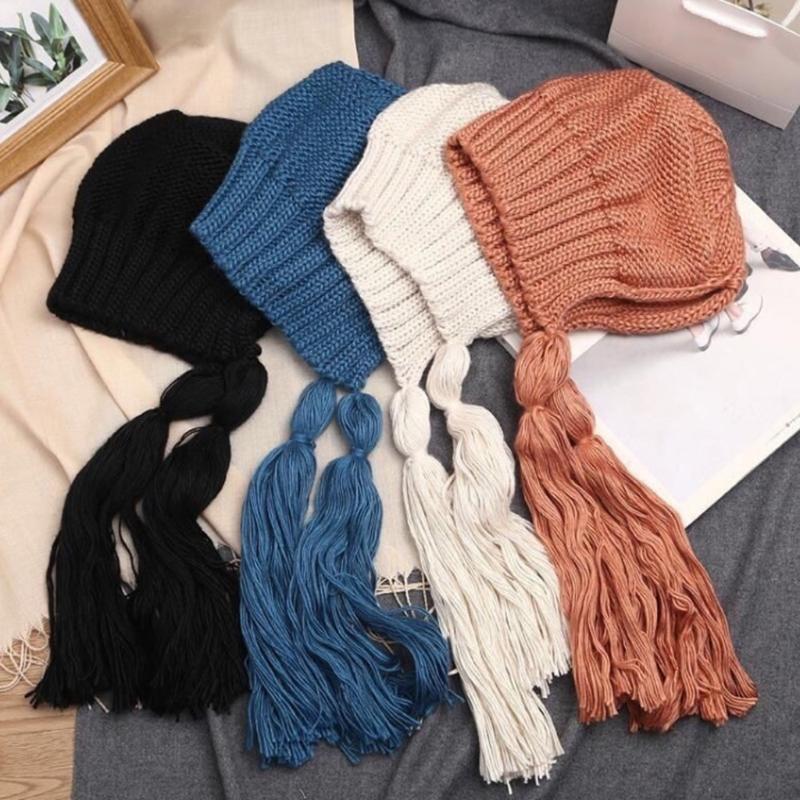 Creative Braid Beanie Hat Knit Hat with Ear Flaps Wool Hat Lei Feng Hat Wild Girl for Outdoor Cold Weather Skiing Ri