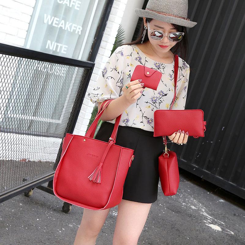 2022 Lychee Grain Women's Four-Piece Handbag Set - Stylish, Versatile, Large Capacity