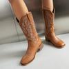 Western Cowboy Boots Men's Boots Winter Embroidery V-Mouth Knight Boots Square Head Medium Boots Women's