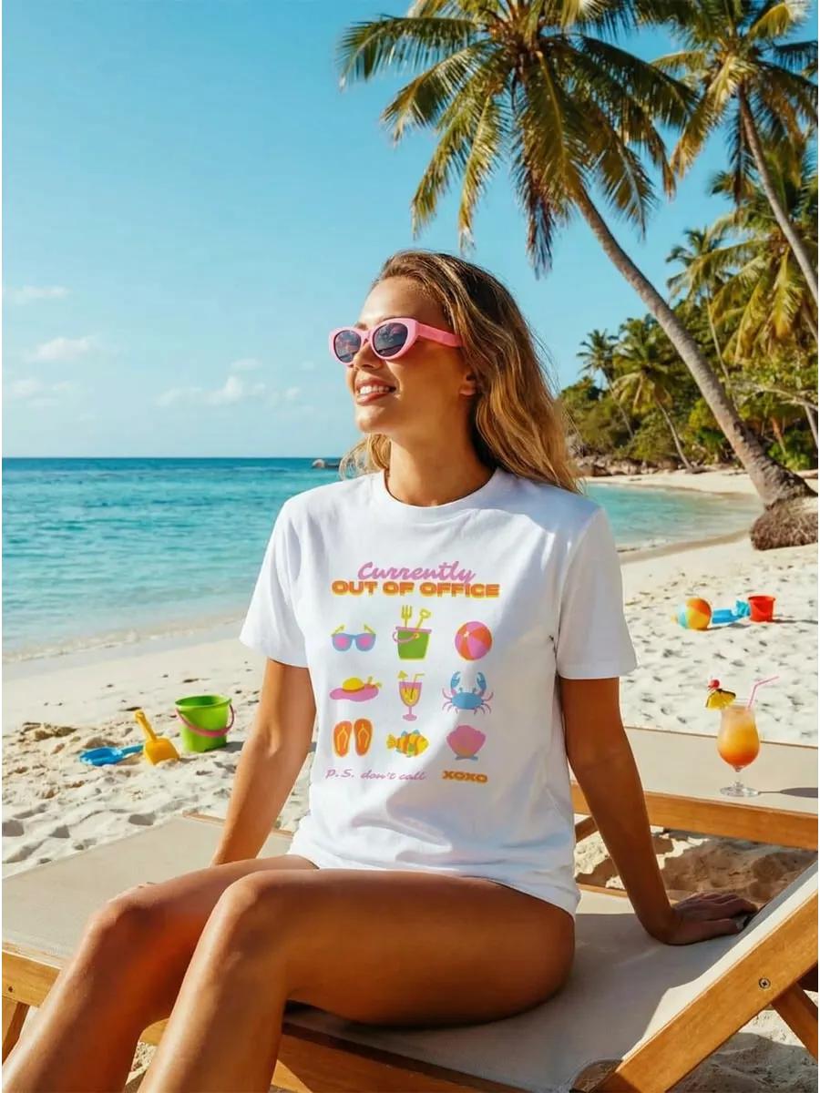 Oversized Thick T-shirt with Beach print 3XL