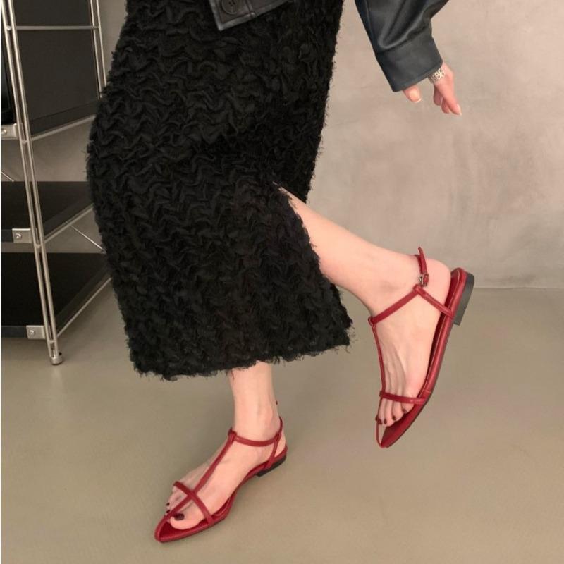 Damen Ballerinas Sandalen Designer Spitz Zehen Riemchen Schnalle Sandalen Sommer Neu Strandschuhe für Damen Lässige Römerschuhe Sandalias Mujer