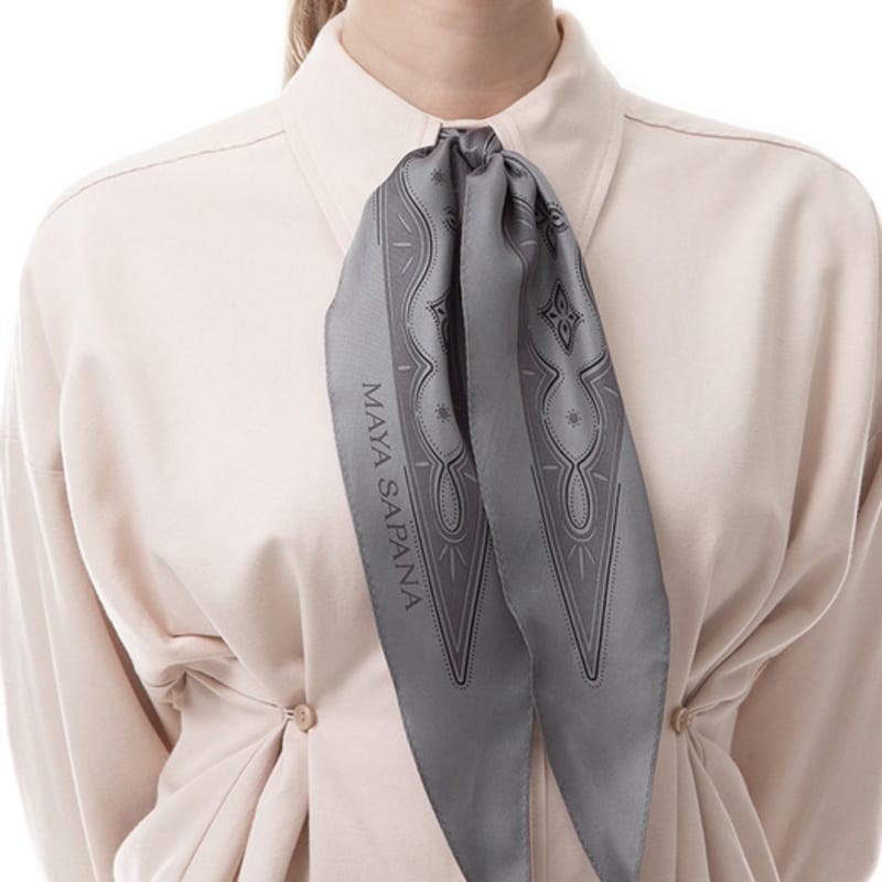 MAYA SAPANA Printed Silk Rhombus Scarf - Grey Flannel