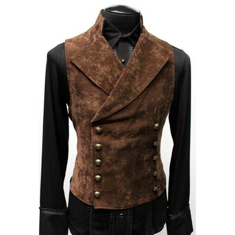 Autumn and Winter Men's Suit Stand Collar Suede Double-breasted Jacket Vest Vest