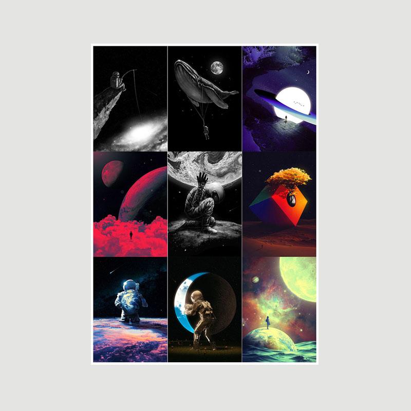 

Украшение гостиной Художественная роспись Белая бумага Астронавт Космос Плакат Настенные художественные принты Домашний декор Бар Кафе Общежитие Декоративные картины Подарки 30x21cm