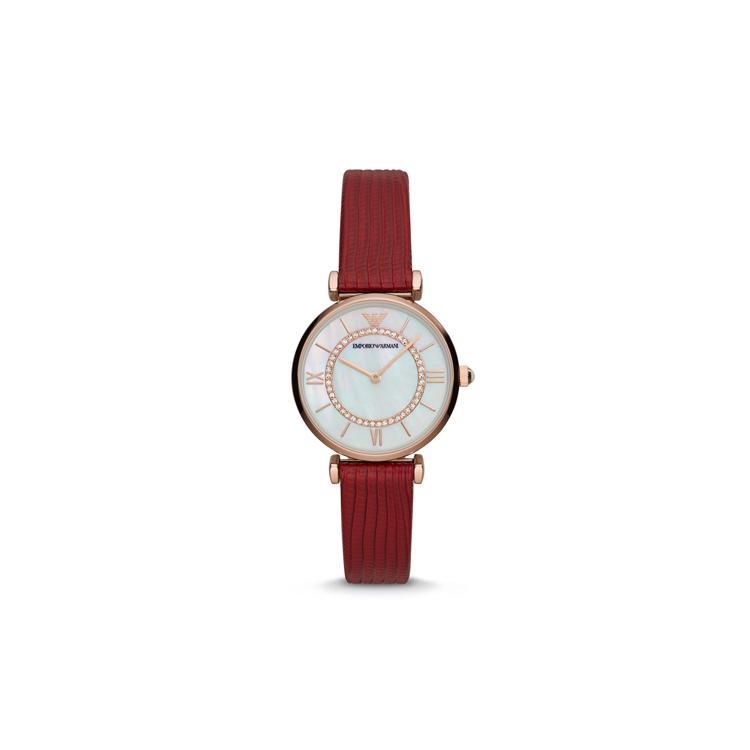 EMPORIO ARMANI Ferris Wheel Wrist Watch Quartz Movement Leather Strap White Dial Women s Watch Belt AR11322 Red Strap
