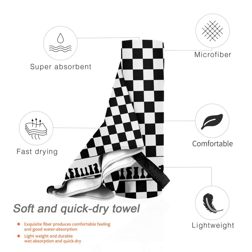 Chess Board Black and White Grid Checkered Beach Towel Soft Microfiber Quick Dry Absorbent Quick Towels For Pool