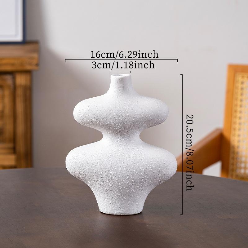 Ceramic Vase Geometric Gourd Shape Flower Vase Black and White Coarse Pottery Flower Arrangement Accessories Home Decoration