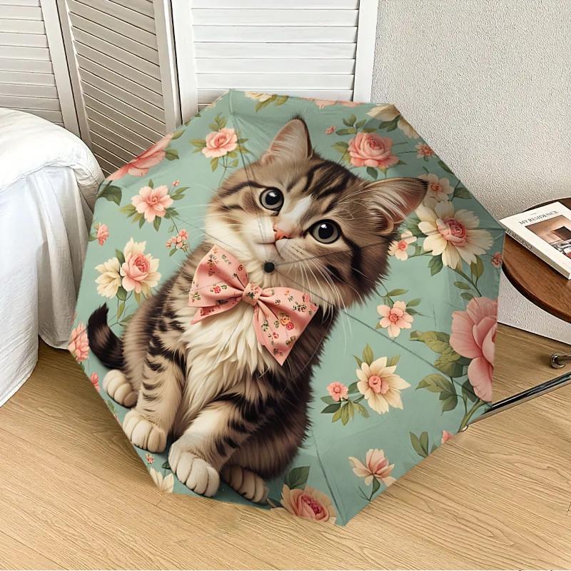 1pc Cat Floral Pattern Automatic Open/Close Umbrella, Formal Events - Ideal Gift for Family or Friends, Outdoor Accessory Yy251211265