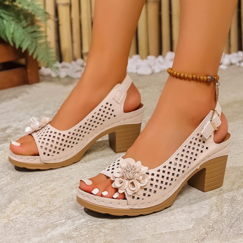 Summer New Arrival Women's High-Heel Sandals Large Size Fish-Mouth Block Heel Strappy Casual High-Heel Sandals